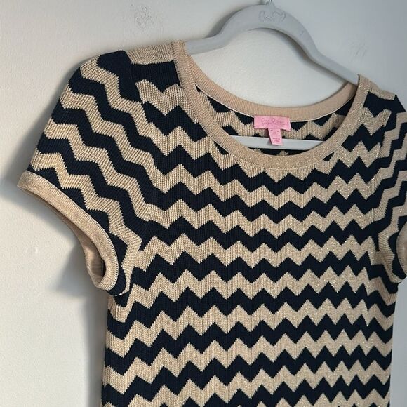 LILLY PULITZER Santana Dress True Navy Metallic Stripe Nautical Size M - Picture 4 of 11